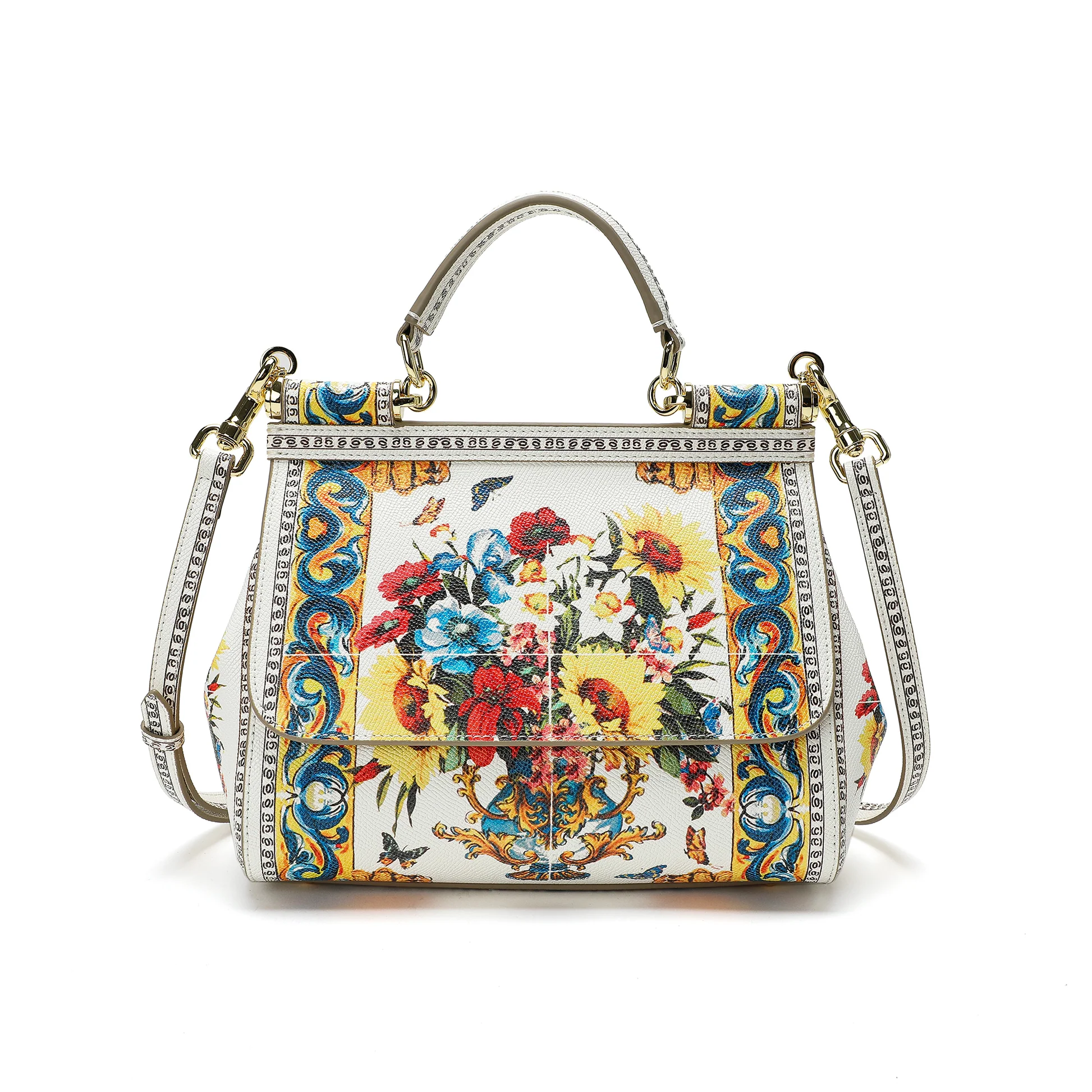 Dolce and Gabbana small Sicily bag in Majolica print, front view